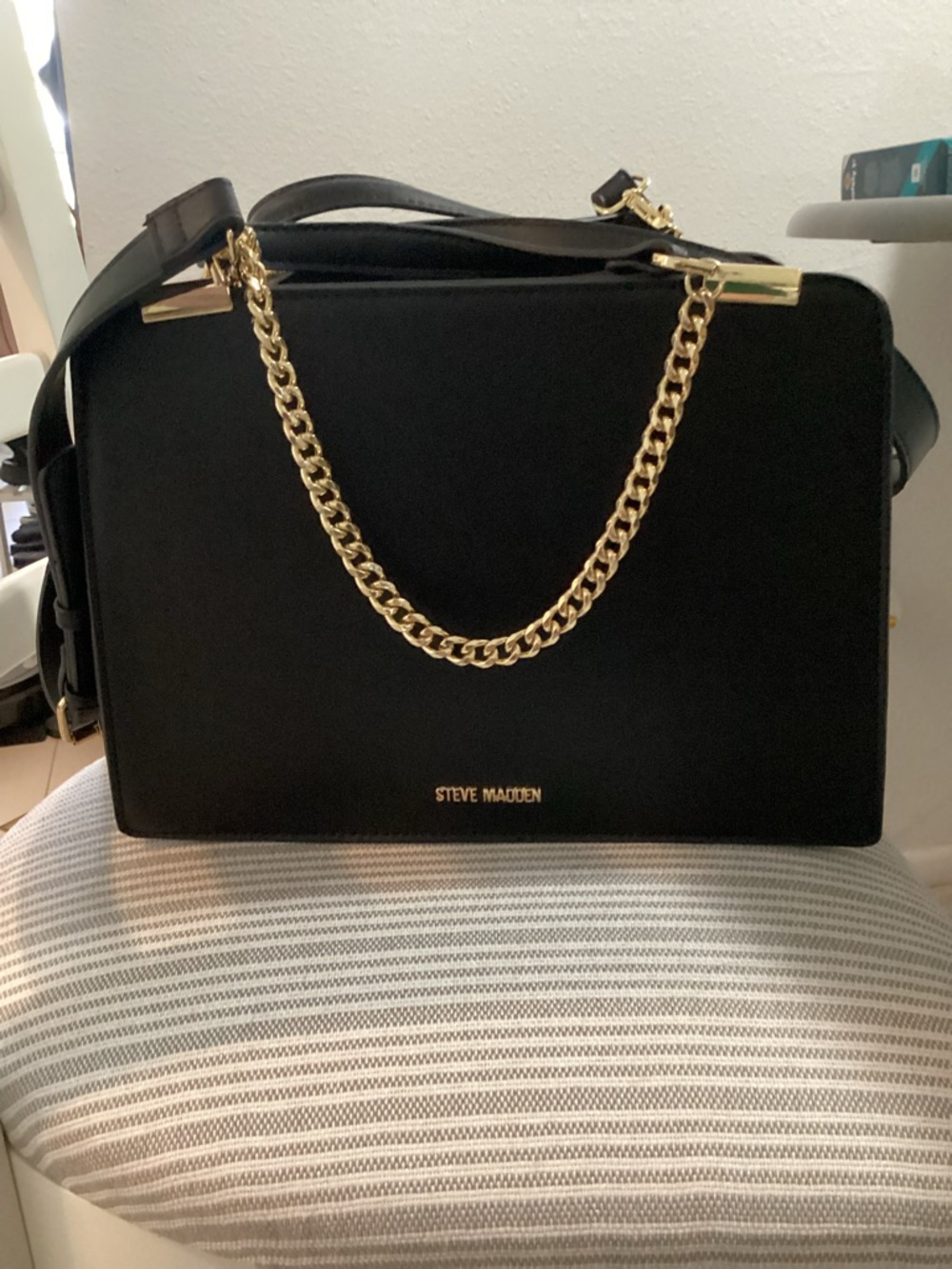 Steve Madden Black and Gold Chain Satchel